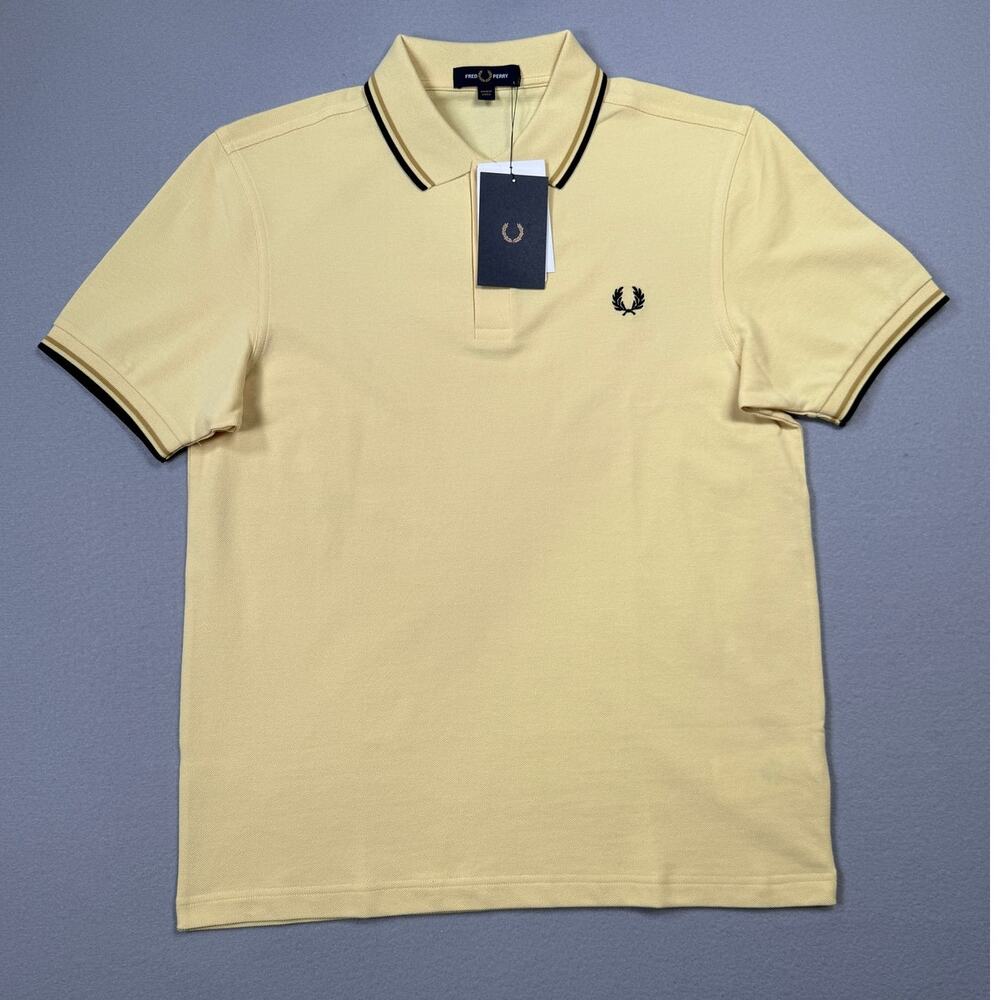 Fred Perry Short Sleeve Slim Fit Twin Tipped Polo Shirt, Yellow large $110